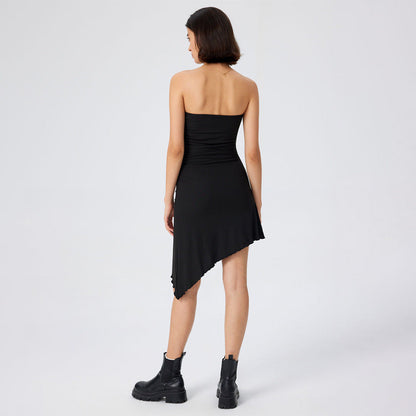 Damen Bandeau-Kleid Asymmetrisch Rüschen Eveloria