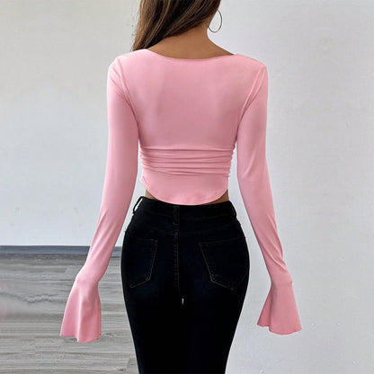 Damen Langarmshirt Stehkragen Cut-Out