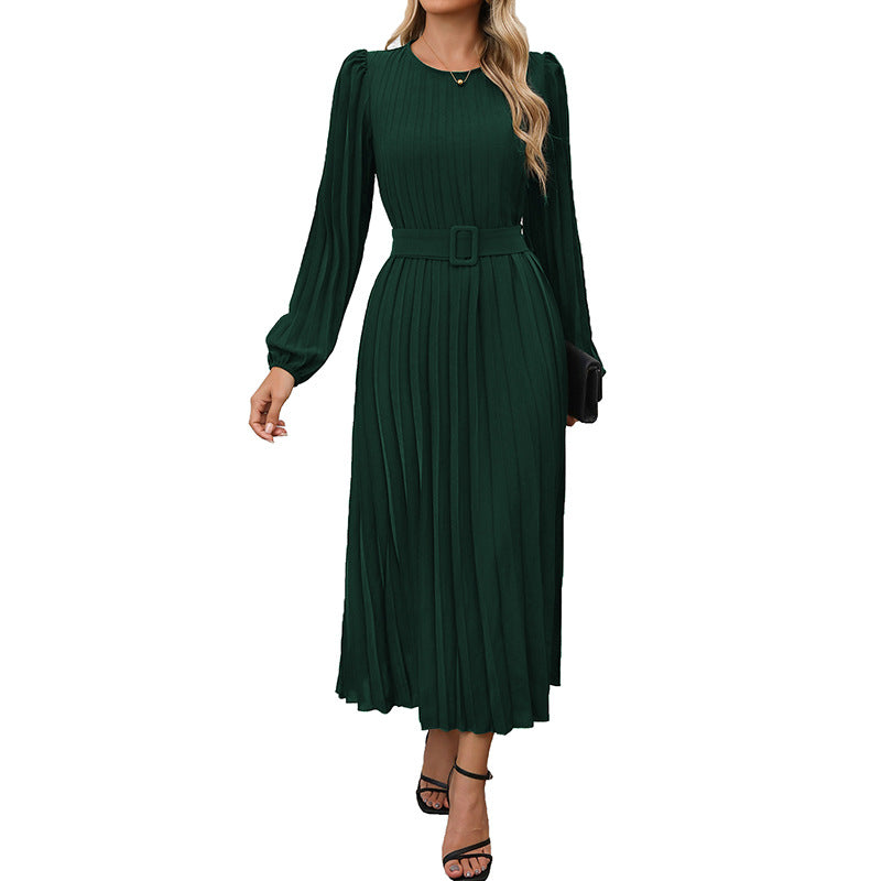 Damen Maxikleid mit Taillengürtel Faltenrock Eveloria