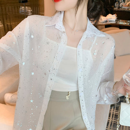 Damen Bluse transparent mit Sternenmotiv Eveloria