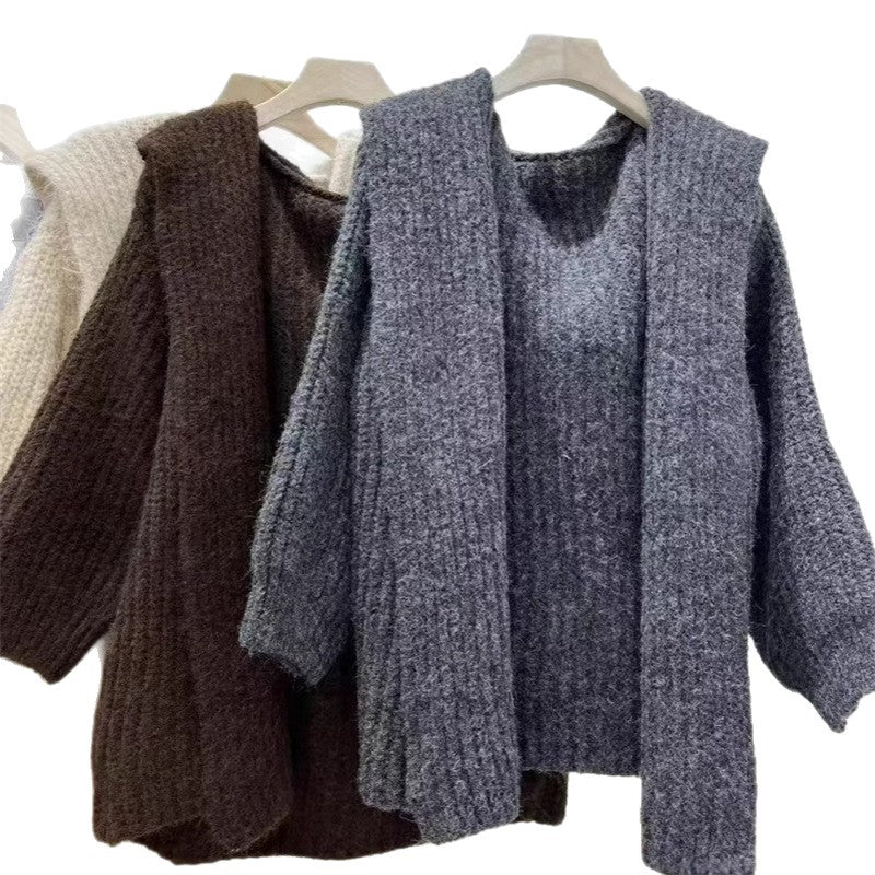 Damen Oversized Hoodie-Cardigan Kuschlig V-Ausschnitt Weite Passform
