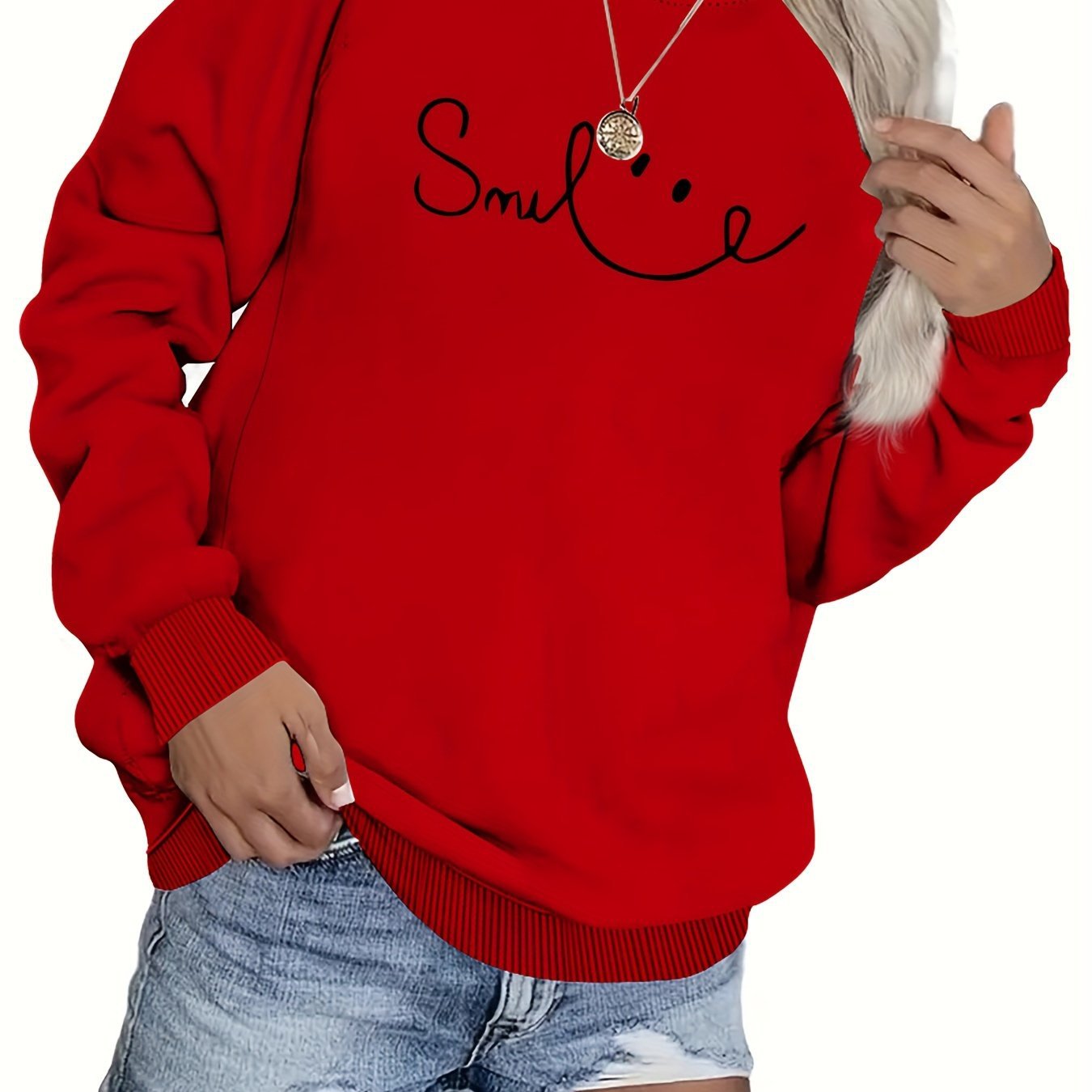 Damen Sweatshirt Lässiger Schriftzug Baumwolle Beige