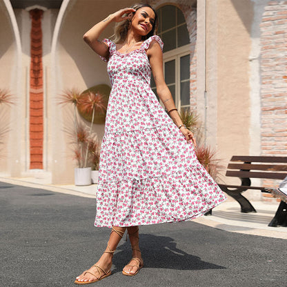 Damen Maxikleid Floralmuster Rüschendetails Eveloria