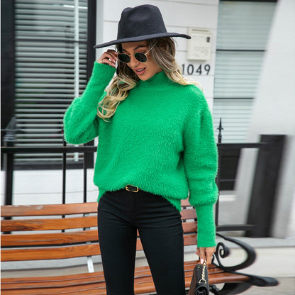 Damen Hochkragenpullover Voluminöse Ärmel Eveloria