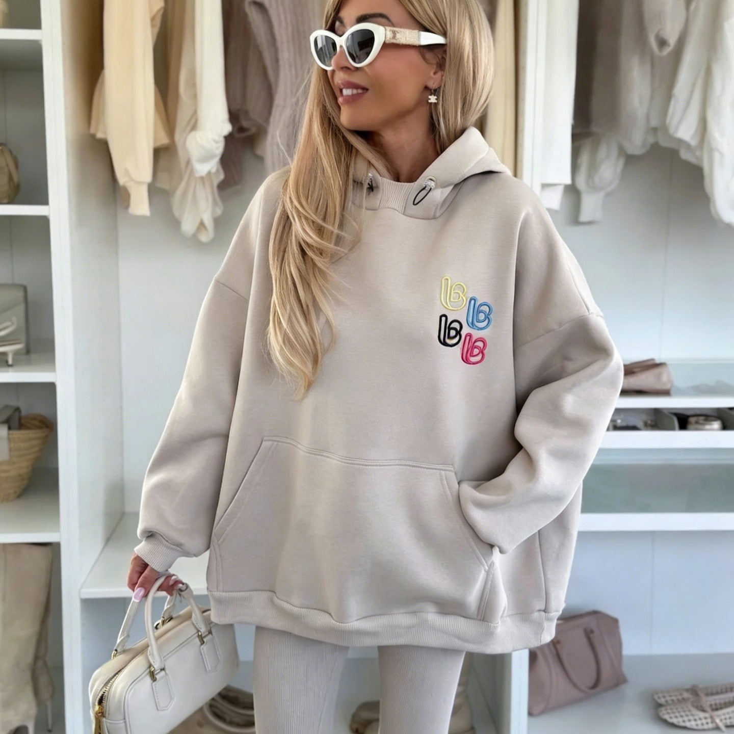 Damen Oversized Hoodie mit Logo und Leggings Bunt