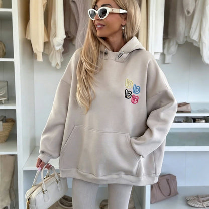 Damen Oversized Hoodie mit Logo und Leggings Bunt