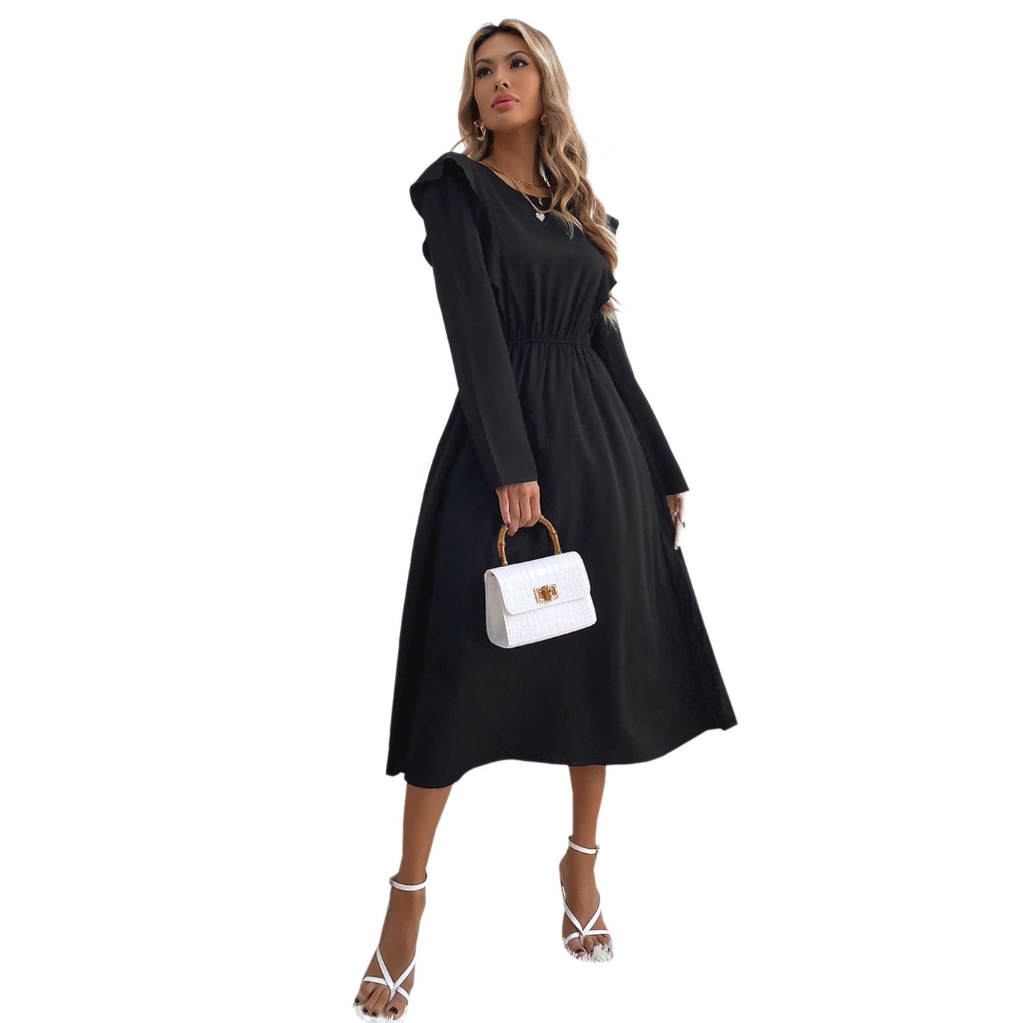 Damen Maxikleid Rüschendetails Elastischer Taillenbund Eveloria