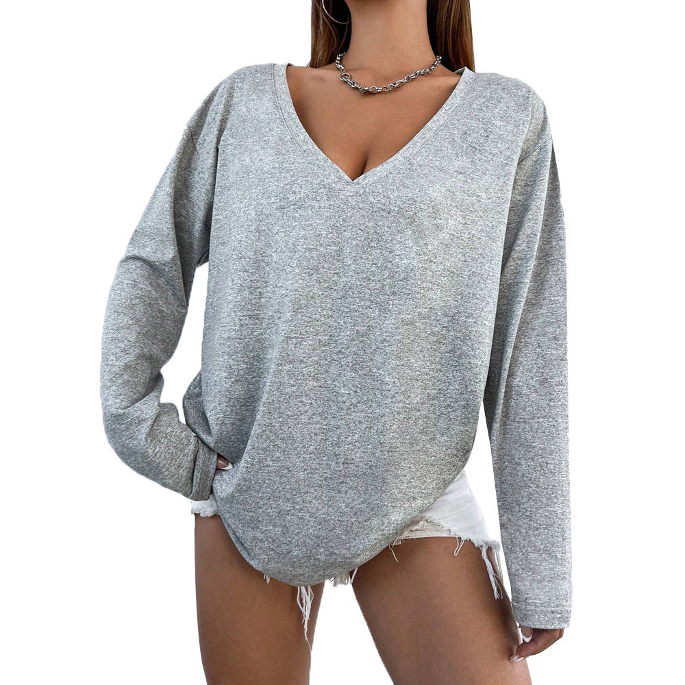 Damen Langarmshirt V-Ausschnitt Figurbetonter Stoff Eveloria