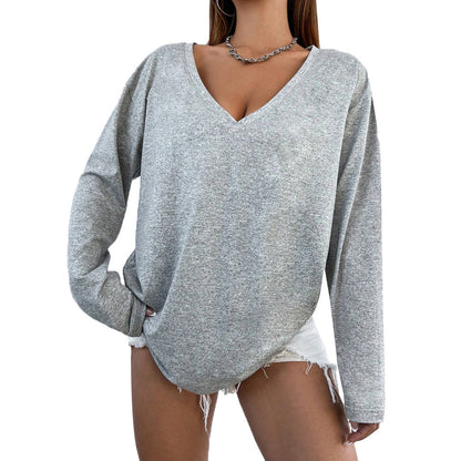 Damen Langarmshirt V-Ausschnitt Figurbetonter Stoff Eveloria