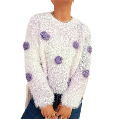 Damen Strickpullover Kuschelig Floralmuster Eveloria