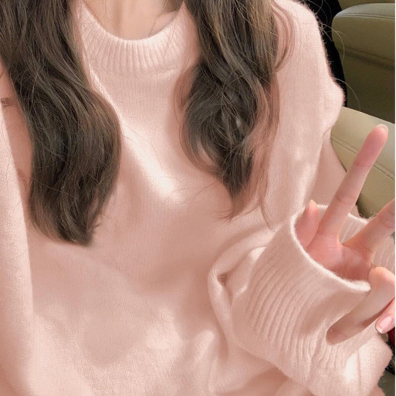 Damen Grobstrickpullover Weich Rundhalsausschnitt Beige