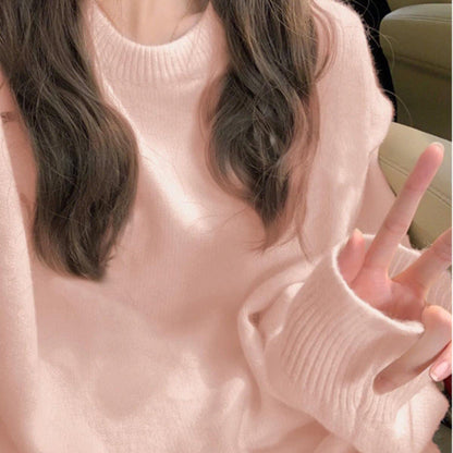 Damen Grobstrickpullover Weich Rundhalsausschnitt Beige