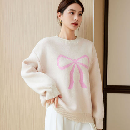 Damen Oversized Pullover Schleifenmotiv Eveloria