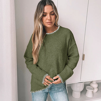 Damen Strickpullover Lässig Rippdetails Beige