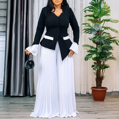 Damen Jumpsuit Tailliert Plissee Eveloria
