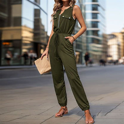 Damen Jumpsuit mit Taschen und verstellbarem Taillenzug