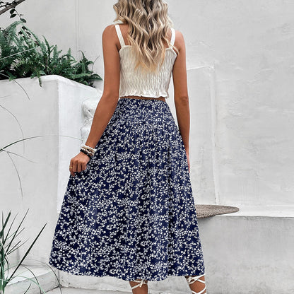 Damen Maxikleid Elastischer Bund Florales Design Eveloria
