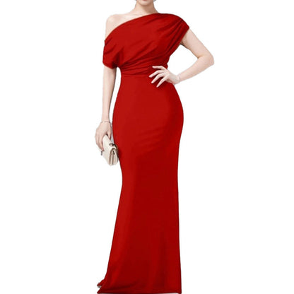 Damen Maxikleid Asymmetrischer Ausschnitt Tailliert Eveloria