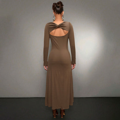 Damen Midikleid Langarm Rundhalsausschnitt Eveloria