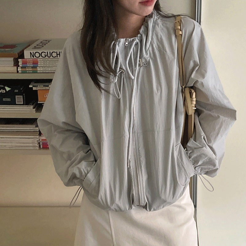 Damen Übergangsjacke Leicht Verstellbarer Kordelzug Beige - Eveloria