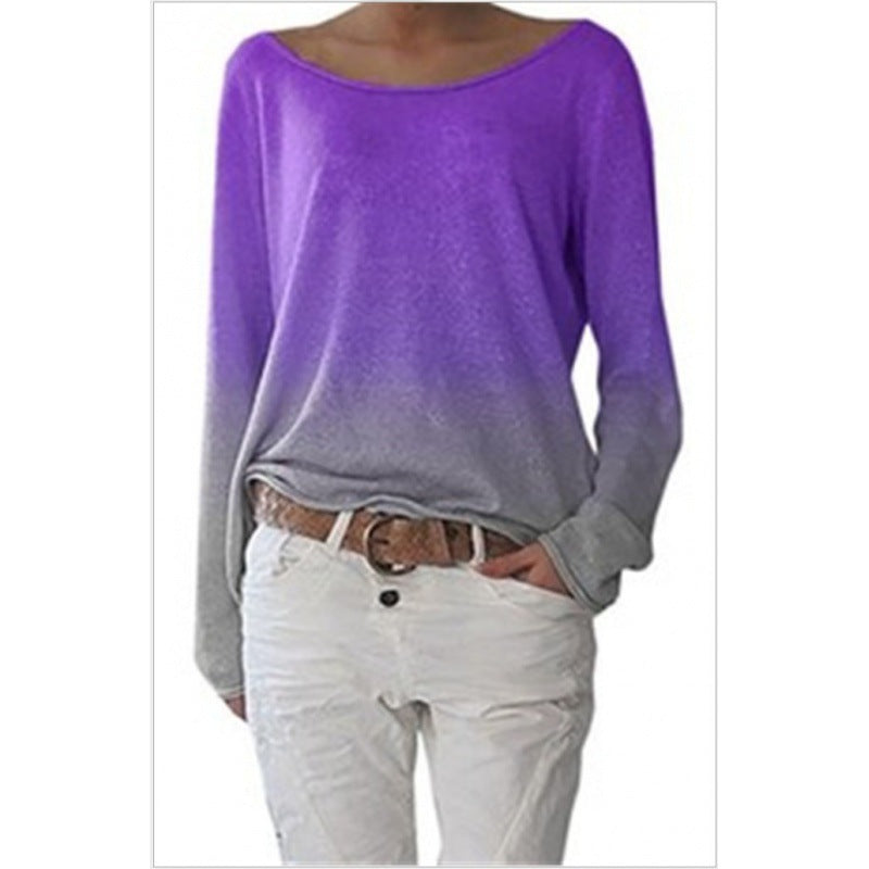 Damen Oversized Pullover Ombre-Design Weiter Rundhalsausschnitt