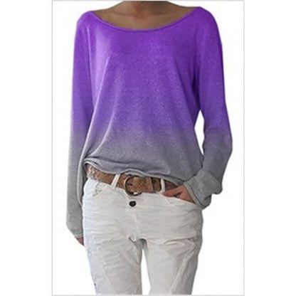 Damen Oversized Pullover Ombre-Design Weiter Rundhalsausschnitt