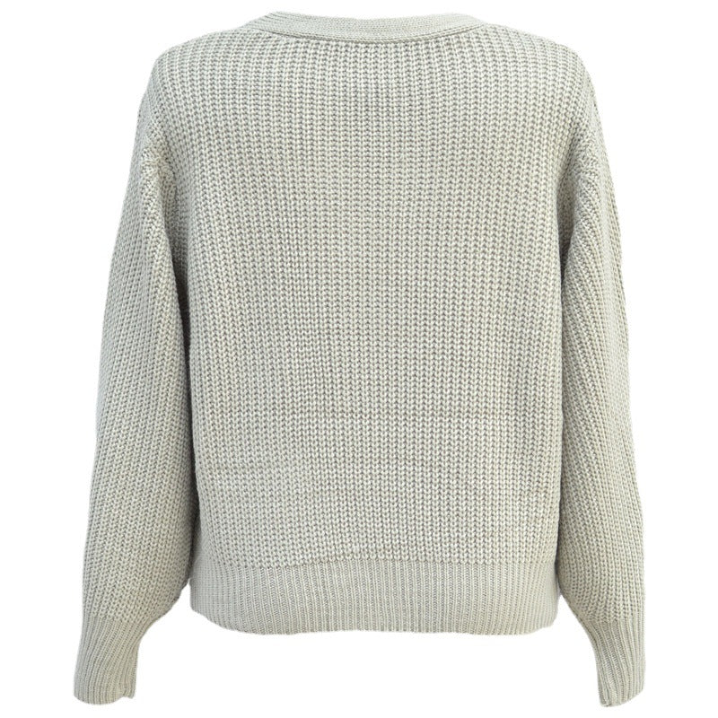 Damen Grobstrick-Cardigan Weit mit Knöpfen Beige