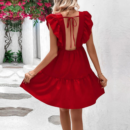 Damen Sommerkleid Volantärmel Offener Rücken Eveloria - Eveloria