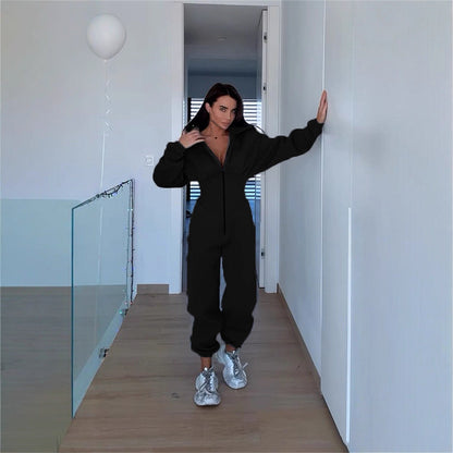 Damen Sportoverall Figurbetonter Stretch Höher Kragen Eveloria