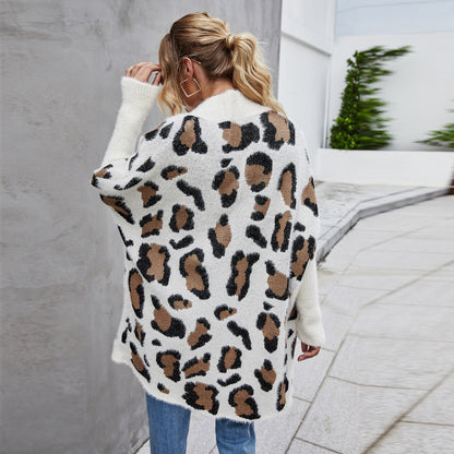 Damen Strickjacke Leopardenmuster Kuschelig Braun