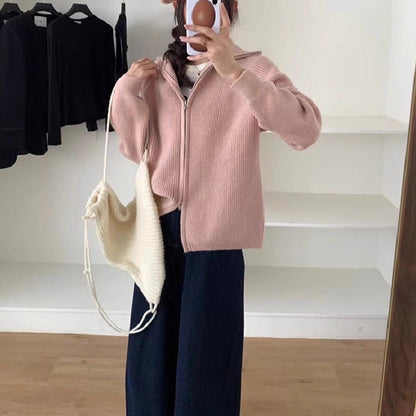 Damen Strickjacke Oversized mit Reißverschluss