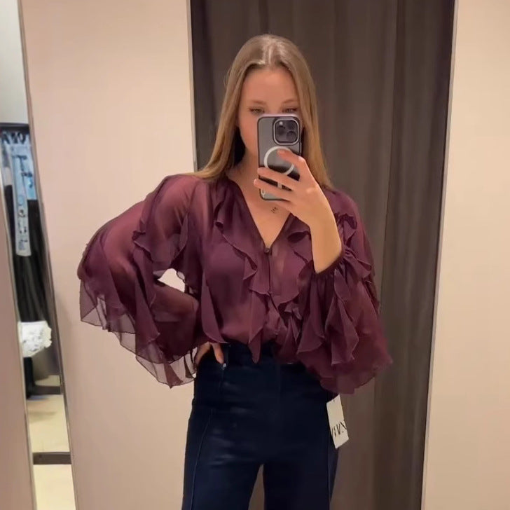 Damen Blusenoberteil Drapiert Bluse Eveloria