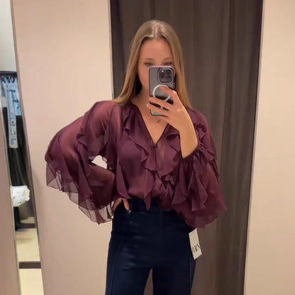Damen Blusenoberteil Drapiert Bluse Eveloria