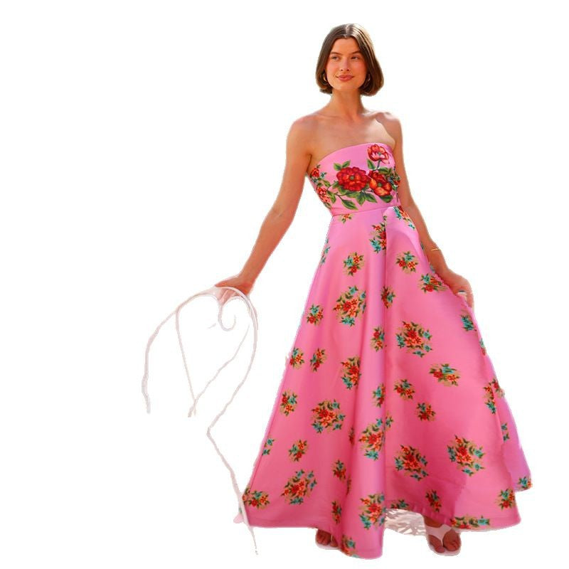 Damen Maxikleid Ohne Träger Floralmuster Eveloria