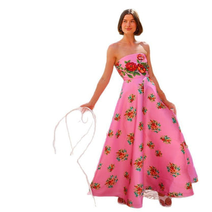 Damen Maxikleid Ohne Träger Floralmuster Eveloria