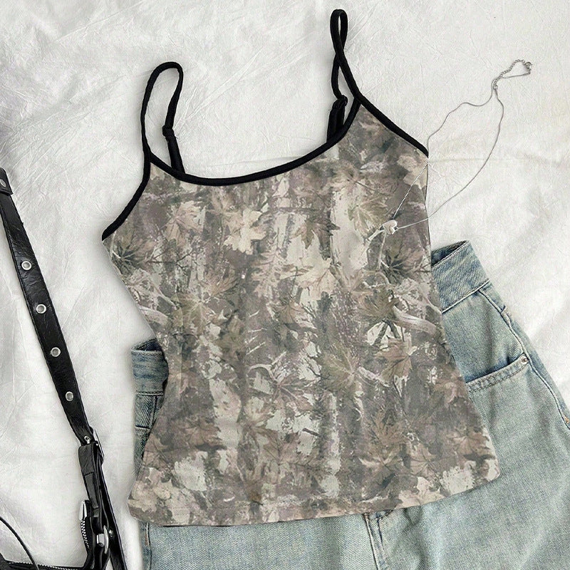Damen Ärmelloses Floraler Druck Verstellbare Träger Beige - Eveloria