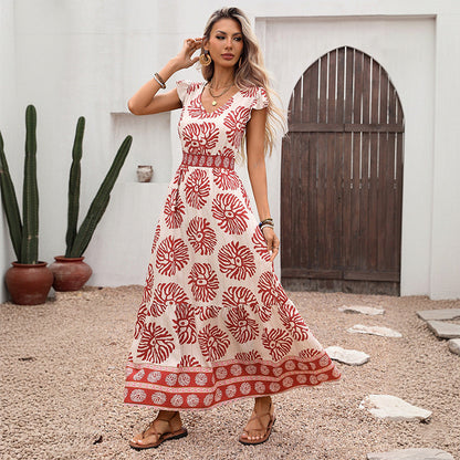 Damen Maxikleid Floralmuster Rüschenabschluss