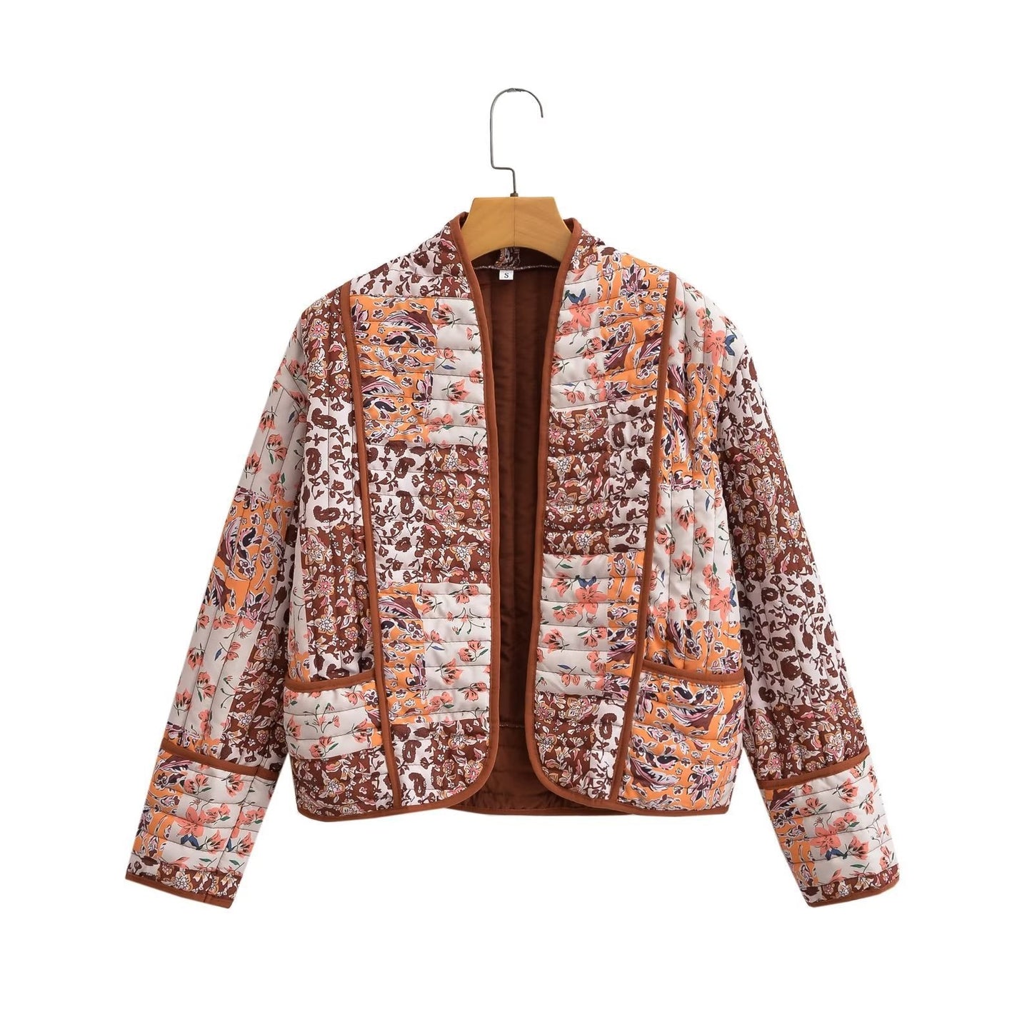 Damen Steppjacke Florales Design Kontrastdetails