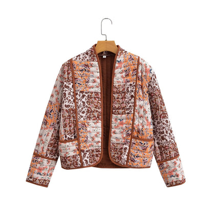 Damen Steppjacke Florales Design Kontrastdetails