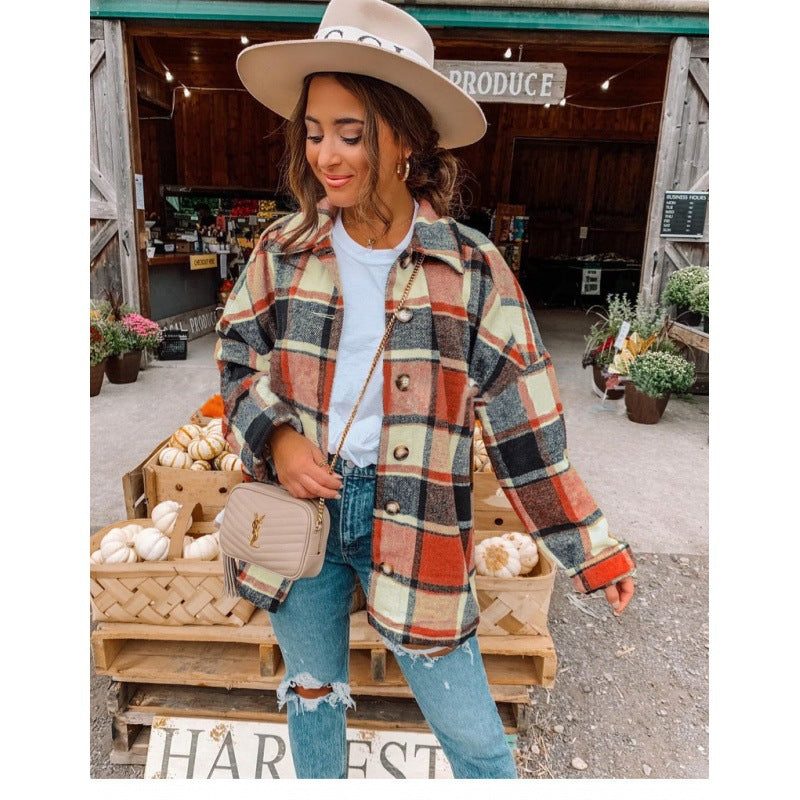 Damen Flanellhemdjacke Karomuster Knopfverschluss Eveloria