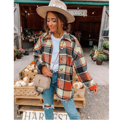 Damen Flanellhemdjacke Karomuster Knopfverschluss Eveloria