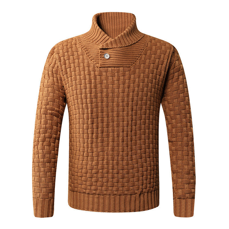 Herren Pullover aus Wolle mit Schalkragen und Knöpfen