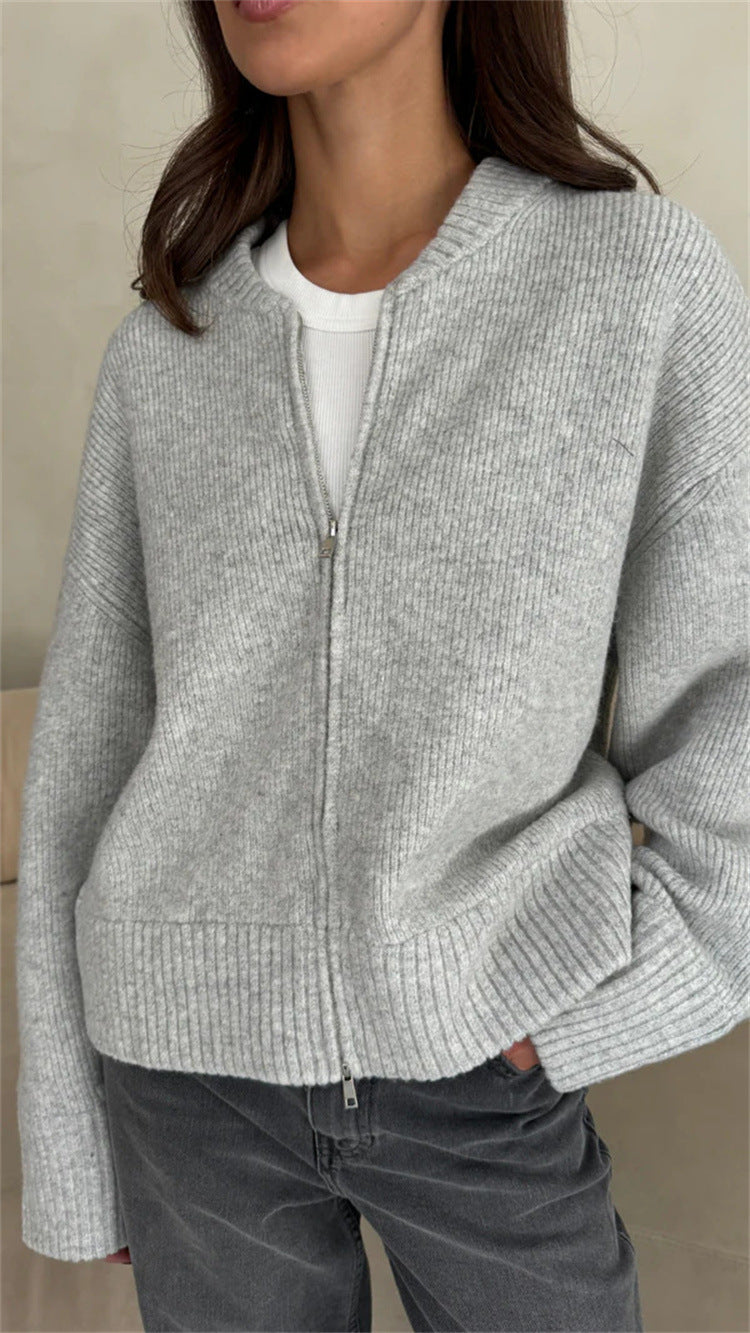 Damen Strickpullover Lässig Reißverschluss Eveloria