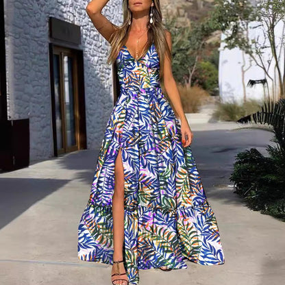 Damen Maxikleid Floralmuster Tiefes Dekolleté