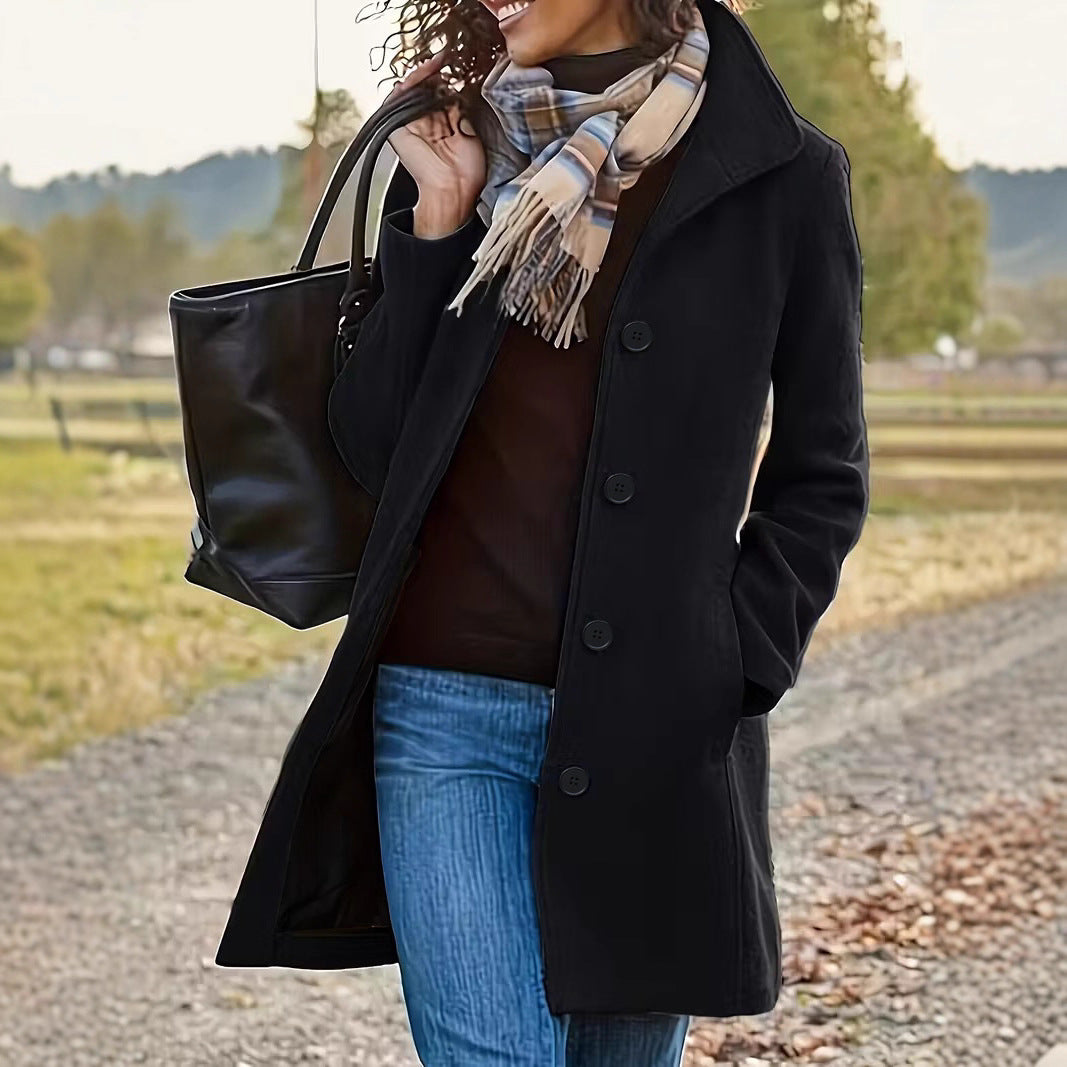 Damen Wollmantel Elegantes Design mit Kragen und Taschen
