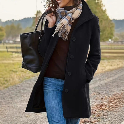 Damen Wollmantel Elegantes Design mit Kragen und Taschen