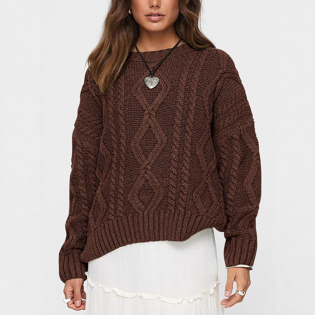 Damen Pullover Grobgestrickt Zopfdesign Eveloria - Eveloria