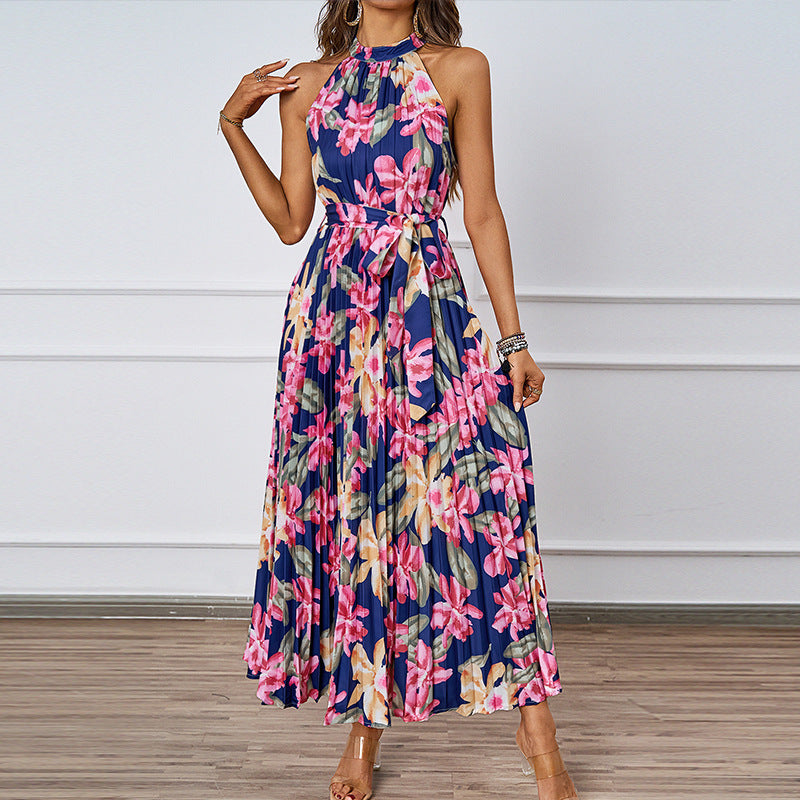 Damen Maxikleid Floralmuster Gerafftes Oberteil Schwarz - Eveloria