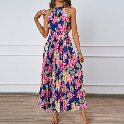 Damen Maxikleid Floralmuster Gerafftes Oberteil Schwarz - Eveloria