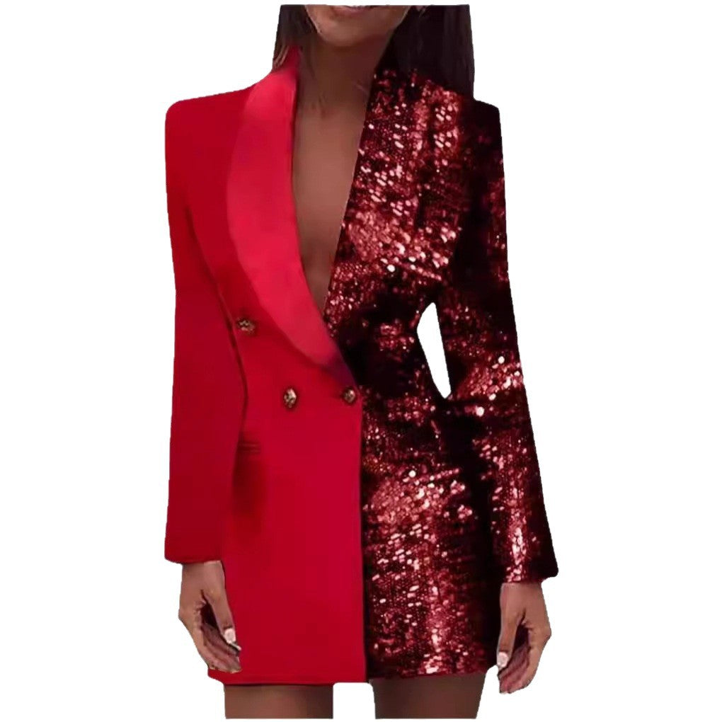 Damen Blazer-Kleid Lässig Paillettenbesatz Eveloria